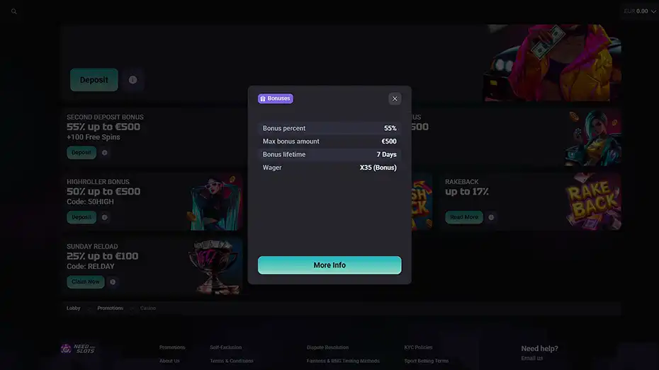 Need for Slots Second Deposit Bonus